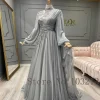 robe de soirée musulmane à manches longues pour femmes, tenue de soirée de concert en mousseline de soie, photo réelle, arabie saoudite, 2022