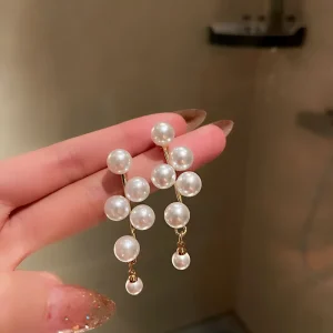 Boucles d&rsquo;oreilles en perles pour femmes, bijoux coréens élégants, à la mode, en or, pendentif de mariage, 2022