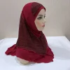 h076 haute qualité grandes filles adulte taille moyenne musulman amira hijab avec lurex net couche tirer sur islam écharpe tête enveloppement châle bonnet