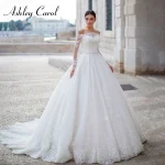 Ashley Carol robe De bal robe De mariée avec veste semi-transparente col bateau Appliques ceinture robe De mariée robes De Novia