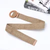 ceinture ronde en bois pour femmes, ceinture en paille élastique, large sangle tressée décontractée, tissée pour filles, mode pp, styliste féminin