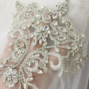 Appliques en cristal strass, col en dentelle de perles de cristaux de Tulle avec support en dentelle, ceinture de robe de mariée, couverture de mariée 15×20