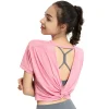 chemisier de sport en nylon pour femmes, haut court décontracté, pour fitness, dos nu, respirant, gym, jogging, entraînement, chemises à manches courtes