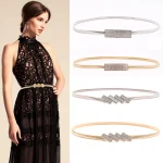 Nouveau argent or métal ceinture Double anneau imiter strass dame taille ceinture robe costumes élastique mince mince femmes ceintures ceinture