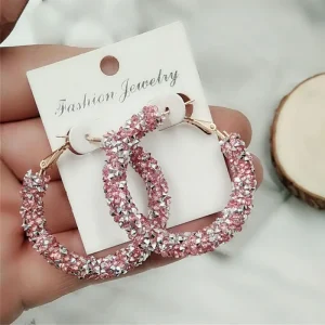 Boucles d&rsquo;oreilles breloques fête exagérée géométrique ronde cercle brillant cristal givré grandes boucles d&rsquo;oreilles bijoux de mode nouveau Design pour femmes