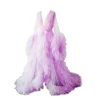 kimono beige à manches sulfen tulle pour femme enceinte, robe à volants, tenue de soirée sexy, peignoir, chemise de nuit transparente, collection hiver