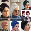 hijab élastique en coton pour femmes musulmanes, turban torsadé, casquettes, écharpe de tête, enveloppes de perles, chapeau indien, nouveau, 2022