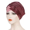 Écharpe de sauna islamique pour femme musulmane, bonnet, turban à perles, hijab, casquettes indiennes, vide, 3 plis
