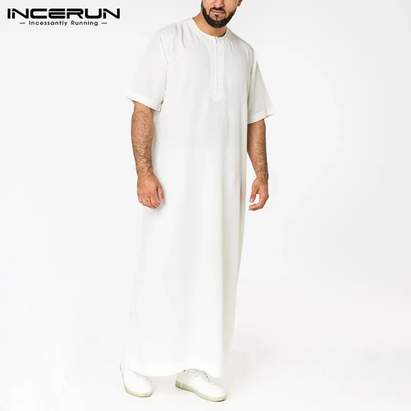 incerun hommes musulman kaftan À manches courtes solide o cou jubba thobe abaya moyen orient dubaï arabie saoudite islamique hommes robes s 5xl