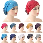 Turban à strass pour femmes musulmanes, sous-foulard, Turban, Tube, fleur, perte de cheveux, Bonnet chimio, Islam, arabe, os, sous-foulard