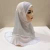 h076 haute qualité grandes filles adulte taille moyenne musulman amira hijab avec lurex net couche tirer sur islam écharpe tête enveloppement châle bonnet