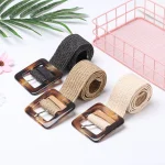 Ceinture ronde en bois pour femmes, ceinture en paille élastique, large sangle tressée décontractée, tissée pour filles, mode PP, styliste féminin