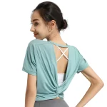 Chemisier de sport en Nylon pour femmes, haut court décontracté, pour Fitness, dos nu, respirant, Gym, Jogging, entraînement, chemises à manches courtes