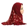 h043 belle petite fille, hijab amira avec filet à fleurs pour enfants de 2 à 7 ans, écharpe islamique, turban