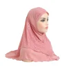 H126-Hijab musulman amira avec dentelle pour femme, foulard islamique, couvre-chef de haute qualité, taille moyenne, 65x60cm