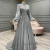 robe de soirée musulmane à manches longues pour femmes, tenue de soirée de concert en mousseline de soie, photo réelle, arabie saoudite, 2022