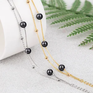 JO& Link-Bracelets simples pour femmes et filles, perles noires connectées, dorées et blanches, bracelets fins et charmants, mode féminine