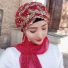 bonnet turban brodé de perles pour femmes, prêt à porter, foulard de tête, hijab musulman, couvre cheveux, foulard pré attaché