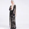 cardigan brodé en maille de dentelle pour femmes musulmanes, kimono à paillettes, abaya, kaftan, robe de dubaï, vêtements du moyen orient, mode d'été