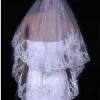 voiles de mariage de luxe 2 couches dentelle applique bord avec perles strass voile de mariée accessoires de mariée
