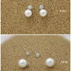 boucles d'oreilles en argent sterling 925, deux vêtements, quatre griffes, petite perle, zircon, grande perle, ronde, bijoux d'oreille pour femme douce