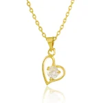 Collier coeur d&rsquo;amour plaqué or pur 24 carats pour femme, pendentif en cristal, cadeau de bijoux de mariage, 2mm