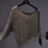 paillettes épaule inclinée épaules dénudées sexy à manches longues tricoté t shirt version courte ensembles or brillant soie blouse automne