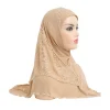 h126 hijab musulman amira avec dentelle pour femme, foulard islamique, couvre chef de haute qualité, taille moyenne, 65x60cm