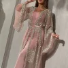 robe musulmane de luxe avec broderie en dentelle et paillettes, abaya, dubaï, ramadan, caftan, isla, vêtements africains, ensemble de 2 pièces, 2025