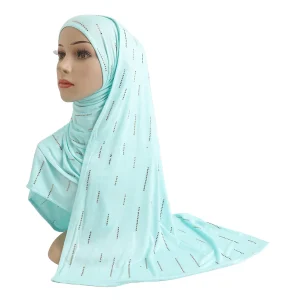 H205 Modal coton Jersey doux longue écharpe avec strass rectangulaire Hijab dame foulard châle femmes Bonnet chapeau casquettes