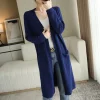 cardigans en cachemire pour femmes, nouveau style pour l'automne et l'hiver, cardigan long tricoté décontracté, manteau pull, col en v, 2021