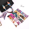 nouvelle impression fleur petite écharpe pour femmes poignée sac rubans marque mode foulard petites longues foulards maigres bandeaux en gros