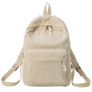 Sac à Dos d&rsquo;École Beige pour Adolescentes, en Tissu Doux, Rose, à Rayures, pour Femme