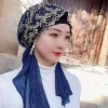 bonnet turban brodé de perles pour femmes, prêt à porter, foulard de tête, hijab musulman, couvre cheveux, foulard pré attaché