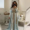 Robe de soirée en mousseline de soie, caftan marocain, caftan musulman, ligne A, manches longues, appliques, Dubaï, arabe, Abaya, robe islamique personnalisée