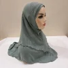 h076 haute qualité grandes filles adulte taille moyenne musulman amira hijab avec lurex net couche tirer sur islam écharpe tête enveloppement châle bonnet