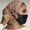 Écharpe hijab en coton extensible avec trou d'oreille pour femme, foulard de sauna musulman, enveloppe la tête, châle de cou islamique, prêt à vitation