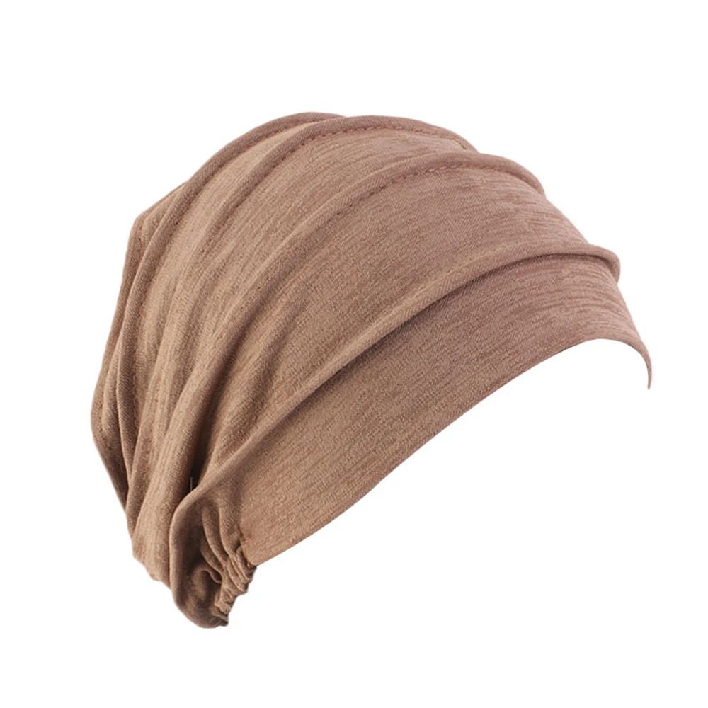 chapeau turban en coton élastique pour femme, bonnet doux, hijab musulman, bonnets chauds ronds pour la tête, chapeau de chimio, document solide