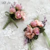 LKY Fr mariage poignet Corsage demoiselle d&rsquo;honneur Bracelet soie fleur poignet Corsage Bracelets mariage main fleurs boutonnière garçons d&rsquo;honneur