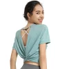 chemisier de sport en nylon pour femmes, haut court décontracté, pour fitness, dos nu, respirant, gym, jogging, entraînement, chemises à manches courtes