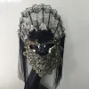 masque complet noir mystérieux de venise, masque de voile de fan de spectacle sur scène