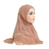 h126 hijab musulman amira avec dentelle pour femme, foulard islamique, couvre chef de haute qualité, taille moyenne, 65x60cm