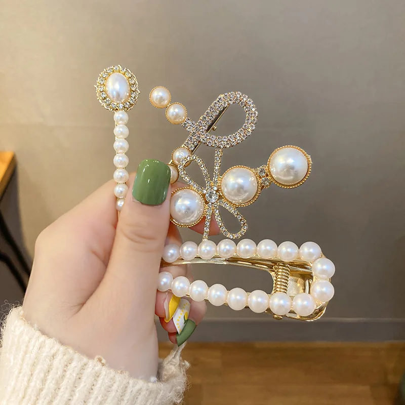 Pince à cheveux en perles pour femmes, épingles à frange, mode vintage, luxe, diamant, nœud perlé, fleur, cordon, ensemble d'épingles à cheveux, vente en gros, 1 lot