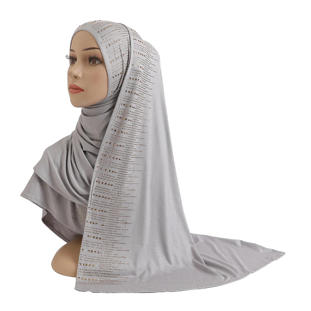 Écharpe en jersey de coton doux avec pierres pour femme, hijab pour femme, châle islamique, bonnet, couvre chef en modal, haute qualité, h204, 600