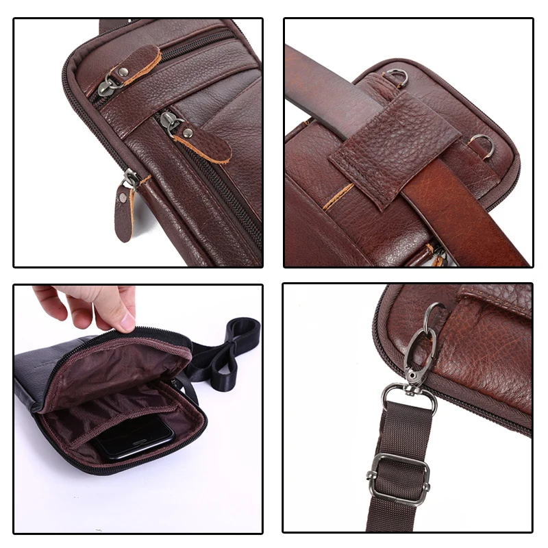 Pochette de téléphone en cuir pour hommes, sac de ceinture, sac à bandoulière, sac de taille Vintage multifonction pour l'extérieur, sac de taille suspendu pour loisirs