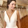personnalisé automne robes novias boda robe de mariée satin robes de mariée pure robe hochzeitskleid bestidos para bodas sexy ivoire