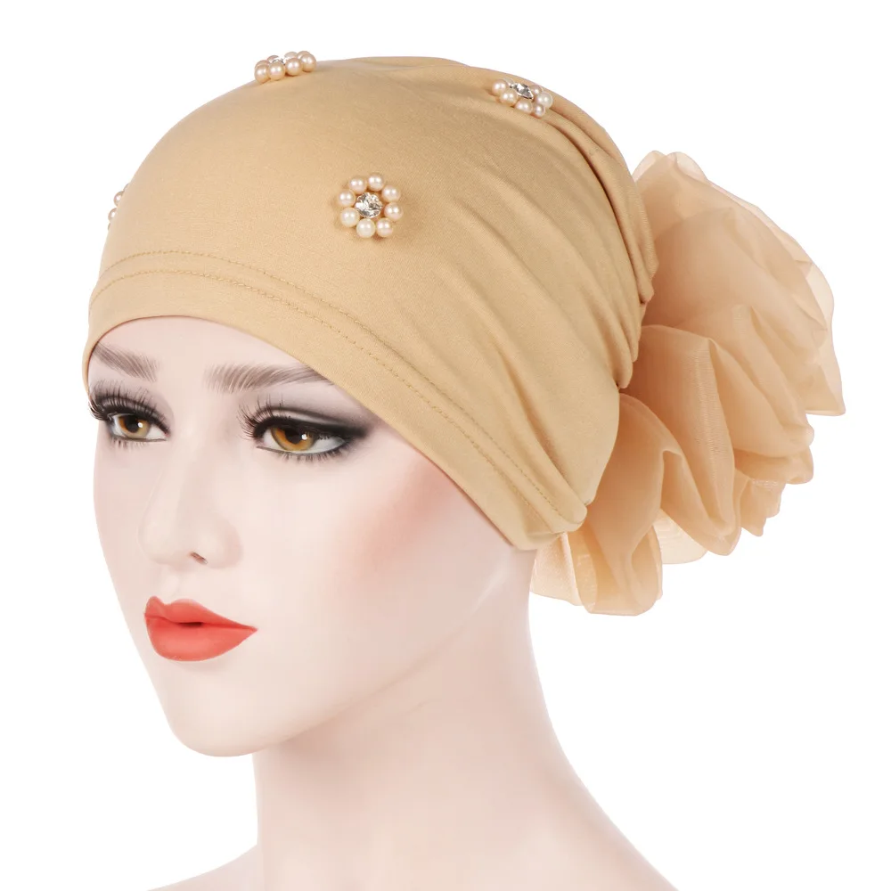 hijab musulman à couverture complète pour femmes, chapeau de perles élastiques, écharpe de tête, turban musulman, casquette pour filles