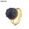 shinygem cristal naturel druzy opale plaqué or grande pierre gemme élégant taille réglable bijoux femmes bagues