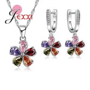 Ensemble de bijoux élégants en cristal autrichien pour femmes, fleur à la mode en argent Sterling 925, bijoux de mariée de mariage, offre spéciale