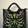 sac à main horreur emo, pour femmes, crâne, os, chauve souris, crâne, yeux, ruban, sac à bandoulière gothique